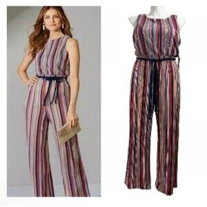 Alex Marie Erin Striped Ribbed Wide Leg Palazzo Vacation NEW Jumpsuit Size 14